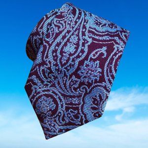 Ermenegildo Zegna Blue Maroon Paisley 100% Silk Italian Mens Luxury Necktie Tie